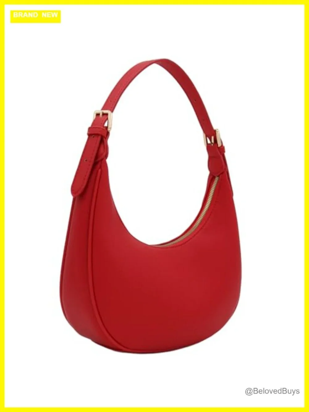 Faux Leather Baguette Shoulder Bag with Gold Tone Hardware